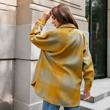 Woolen Plaid Pocket Long Coat