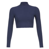 Stretch Rib Solid Color Long-Sleeved T-Shirt