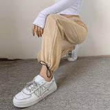 Retro corduroy lace-up slacks