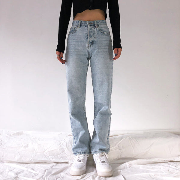Retro high-rise straight-leg denim pant