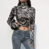 Print Anime Shirt Female Turtleneck Long Sleeve