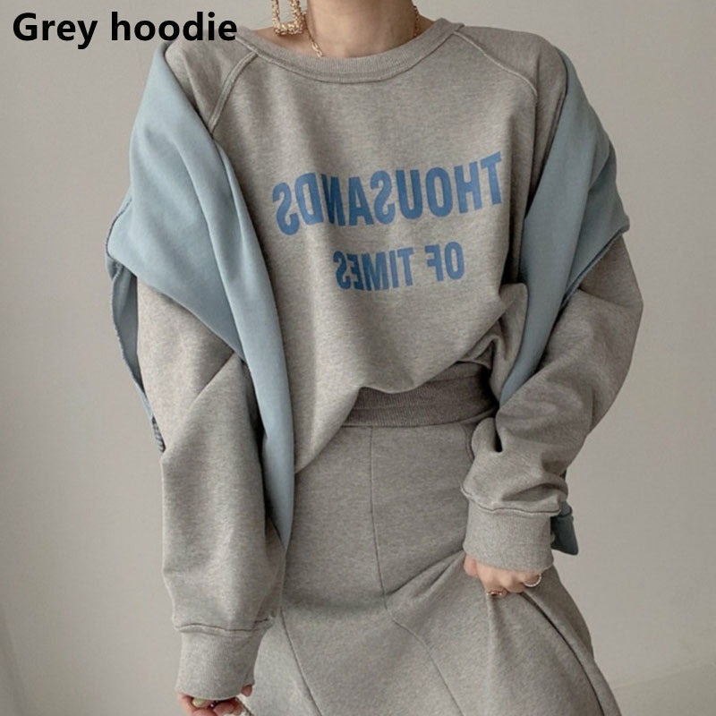 Small Letter Print Double Sided Hoodie High Waisted Skirt