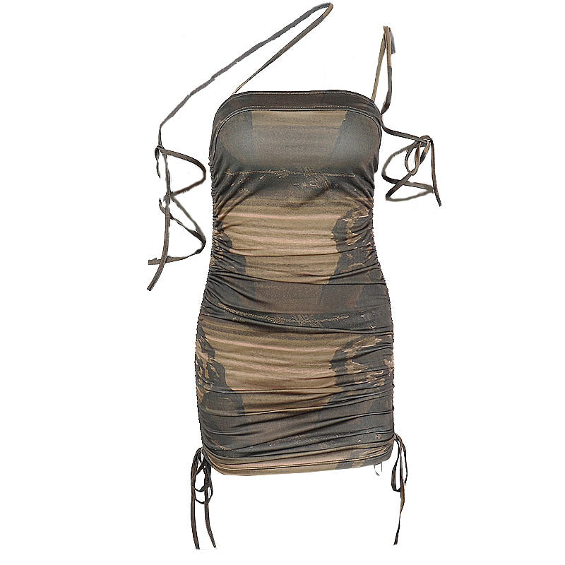 Fashionable One-Shoulder Tie-Up Slim Fit Hip Dress