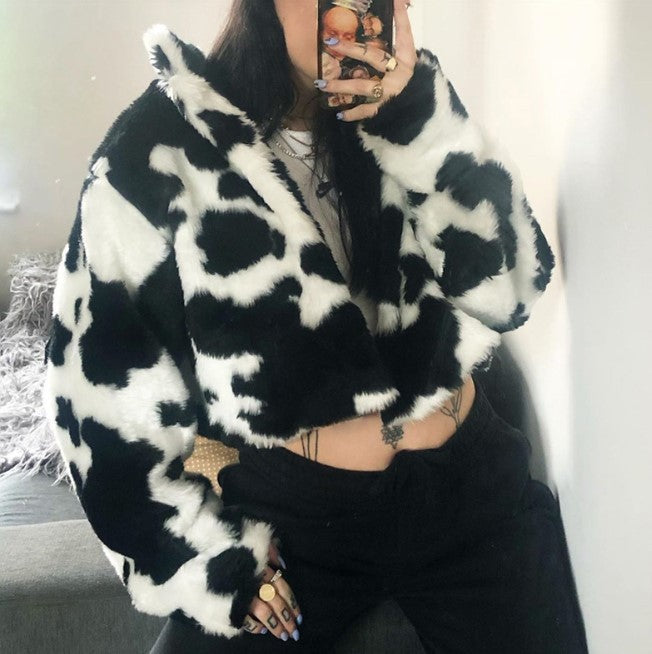 Black And White Cow Print Short Jacket