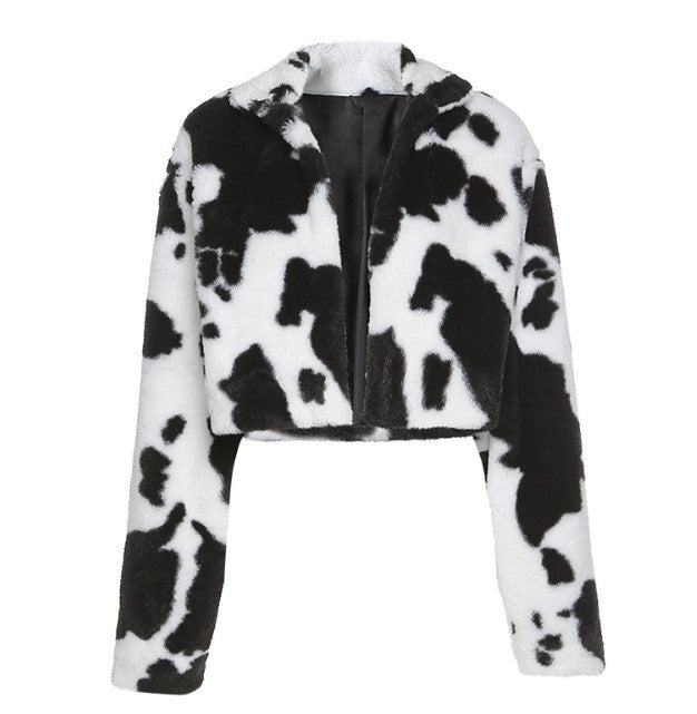 Black And White Cow Print Short Jacket
