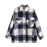 Stylish Pockets Oversized Plaid Jacket