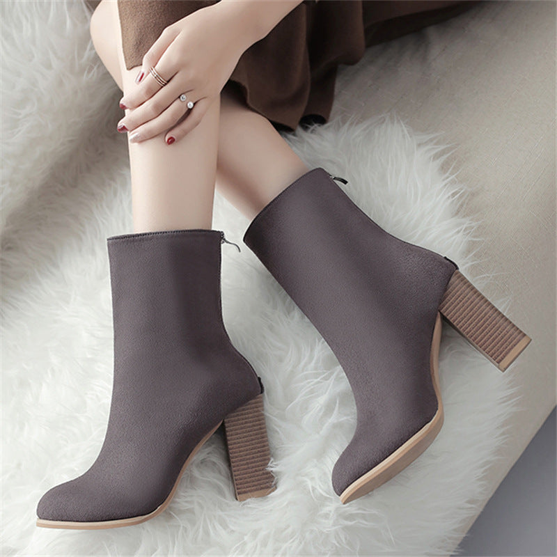 Back Zipper Pointed Toe Casual Mid-tube Women's Boots