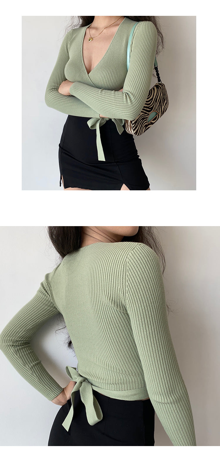 Sexy Cross V-neck Tie Sweater