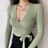 Sexy Cross V-neck Tie Sweater