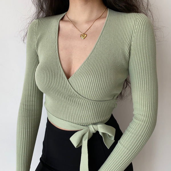 Sexy Cross V-neck Tie Sweater