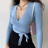 Sexy Cross V-neck Tie Sweater
