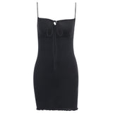 Black Cotton Front Bandage Dress