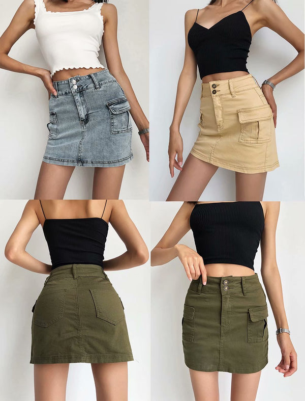 High Waist Bag Hip Tooling Skirt Denim Skirt