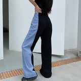 Contrast Stitching High-waisted Thin Wide-leg Jeans