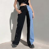Contrast Stitching High-waisted Thin Wide-leg Jeans