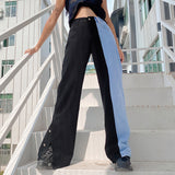 Contrast Stitching High-waisted Thin Wide-leg Jeans