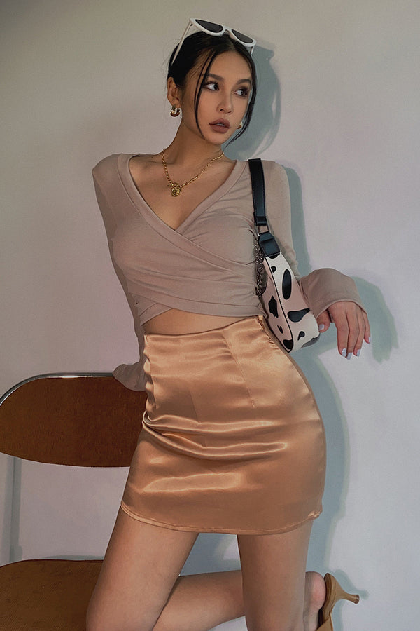 High Quality Elastic Luster Satin Bread Hip Skirt