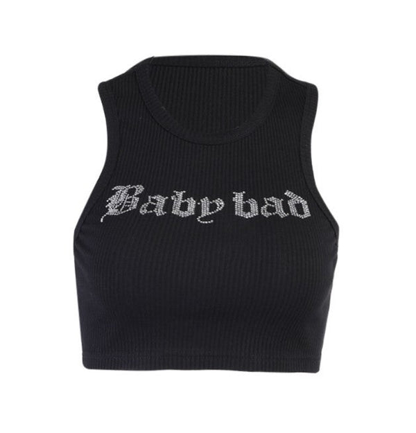 Street Style Cropped Vest With Diamond Letters