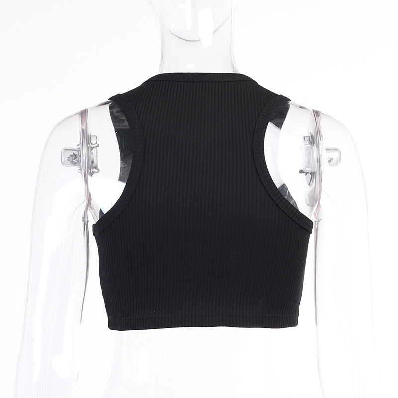 Street Style Cropped Vest With Diamond Letters