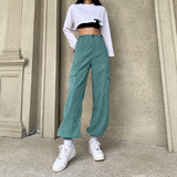 Corduroy High-waisted Pockets And Loose-fitting Trousers