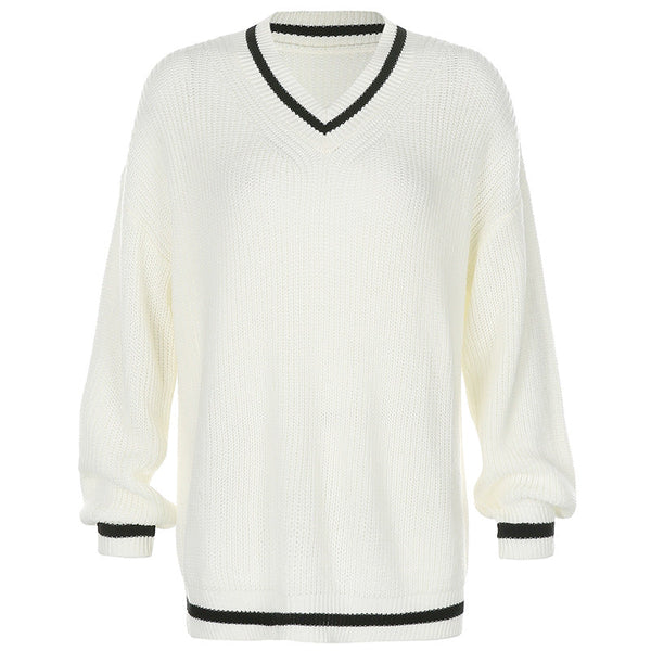 Stitching Contrast Color Loose Long-sleeved Sweater
