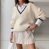 Stitching Contrast Color Loose Long-sleeved Sweater