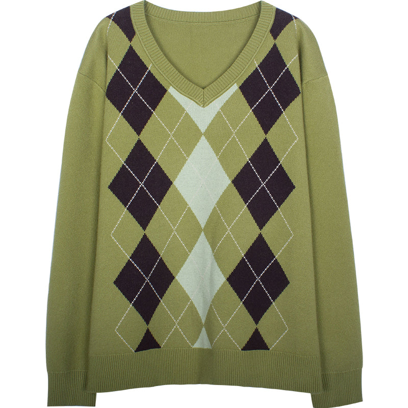 Green V-Neck Diamond Sweater