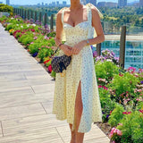 Summer Sleeveless Yellow Print Dress