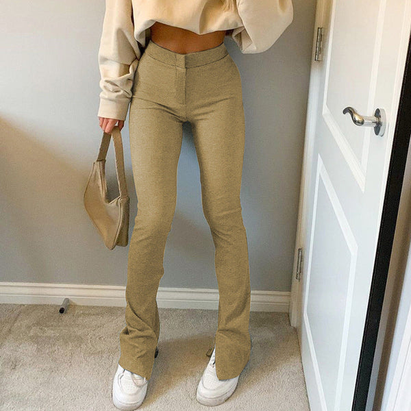 High Waist Skinny Slit Micro Trousers