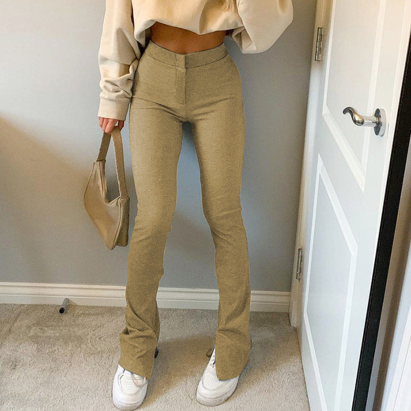 High Waist Skinny Slit Micro Trousers