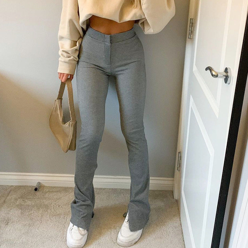 High Waist Skinny Slit Micro Trousers