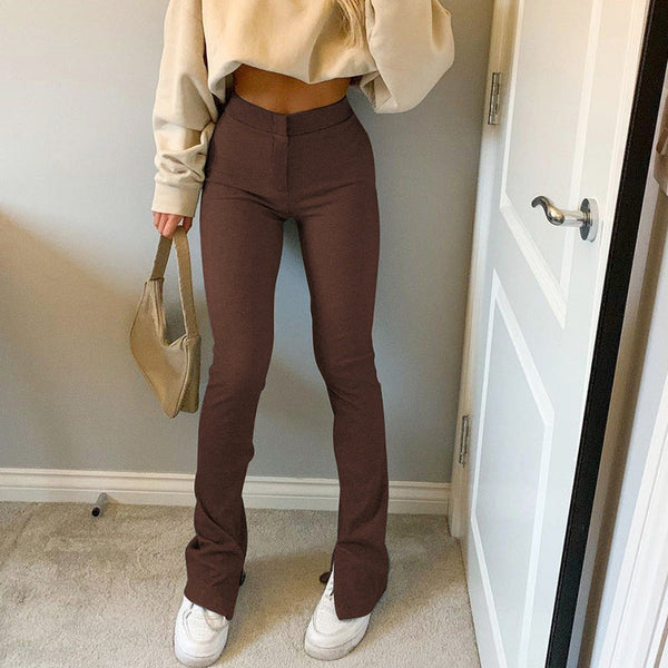 High Waist Skinny Slit Micro Trousers