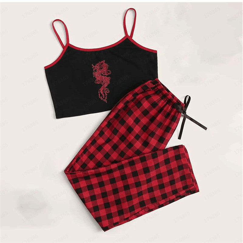 Red Plaid Casual Trousers Suit