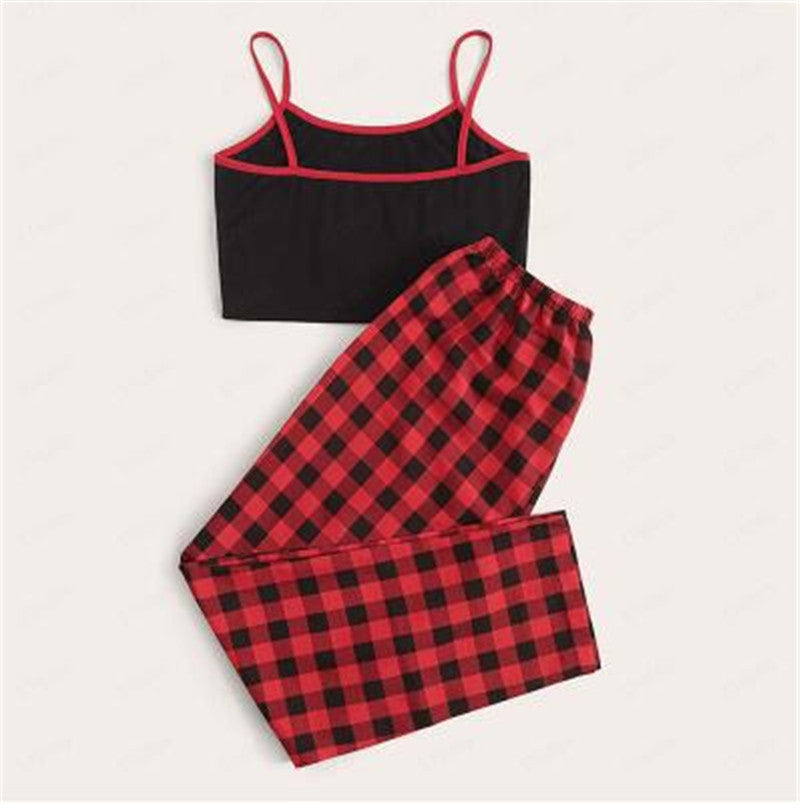 Red Plaid Casual Trousers Suit