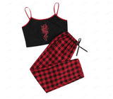 Red Plaid Casual Trousers Suit