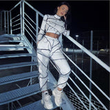 Line Stitching Pant Suit Sexy Slim Stitching Long-Sleeved Top Two-Piece