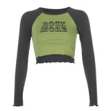 Color Wood Ears Letter Printed Long-Sleeved T-Shirt