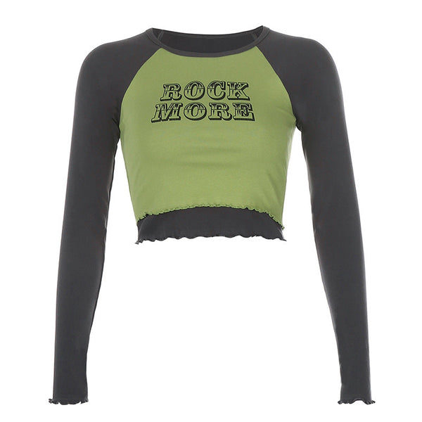 Color Wood Ears Letter Printed Long-Sleeved T-Shirt