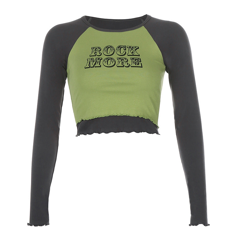 Color Wood Ears Letter Printed Long-Sleeved T-Shirt