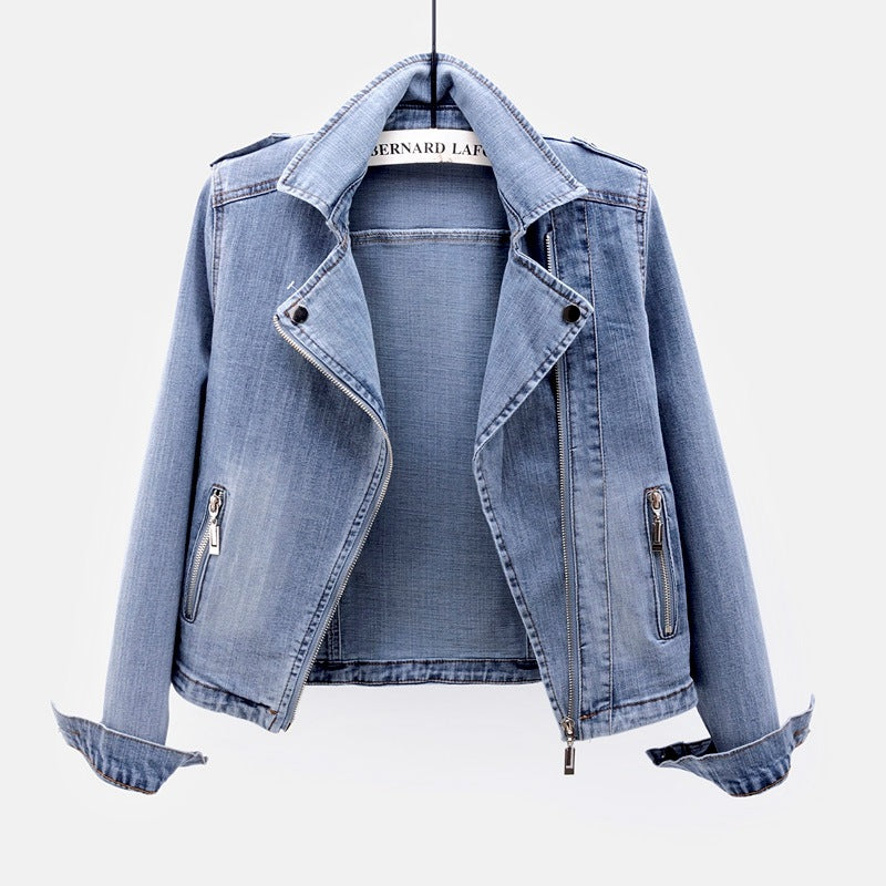 Suit Collar Motorcycle Denim Jacket