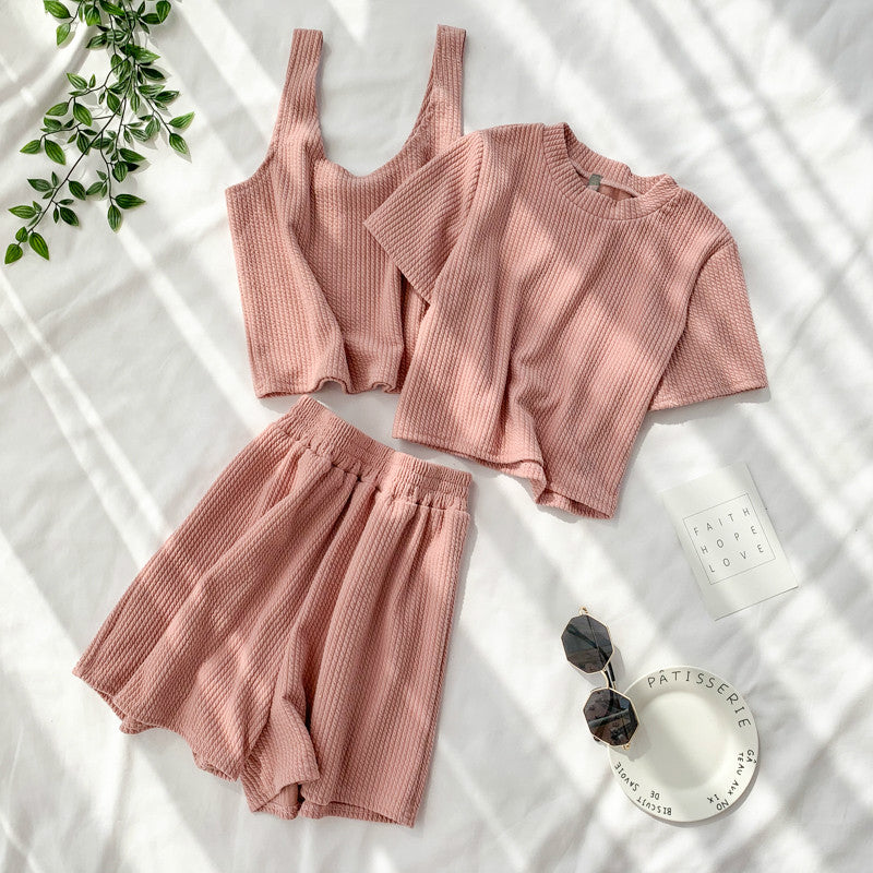 Short-sleeved Cotton Three-piece Suit