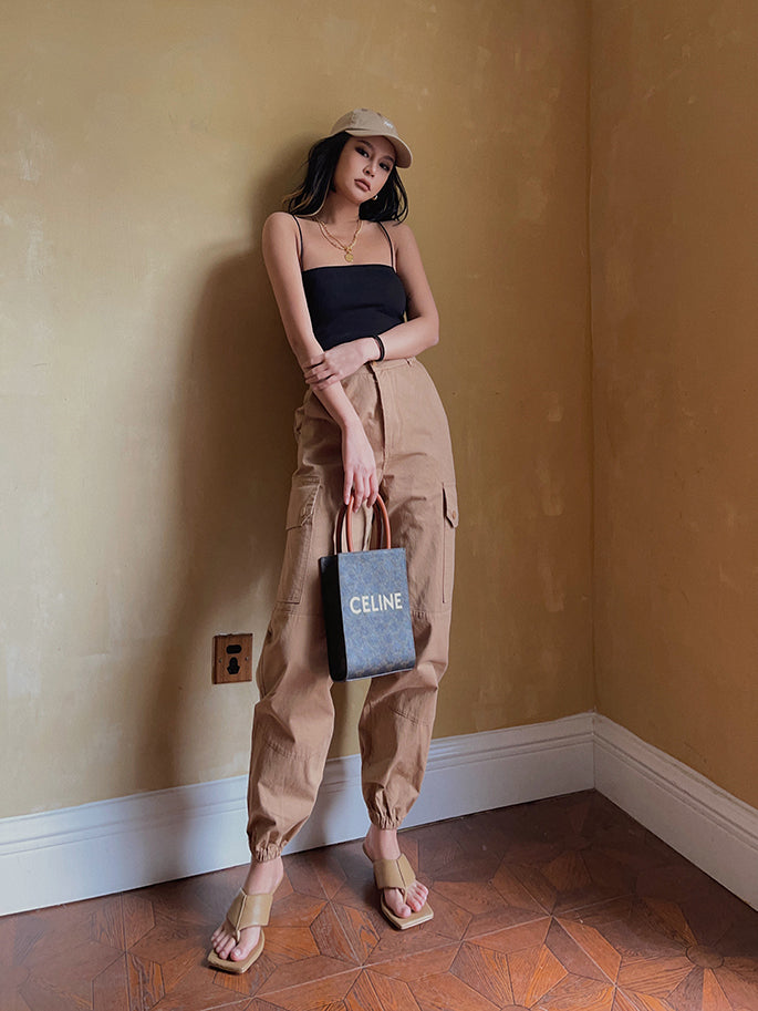 Khaki Girdled Casual Overalls