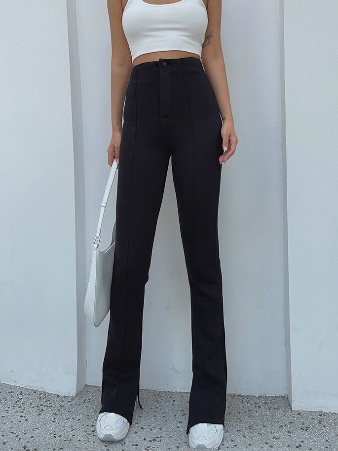 Black High Waist Pants Leg Split