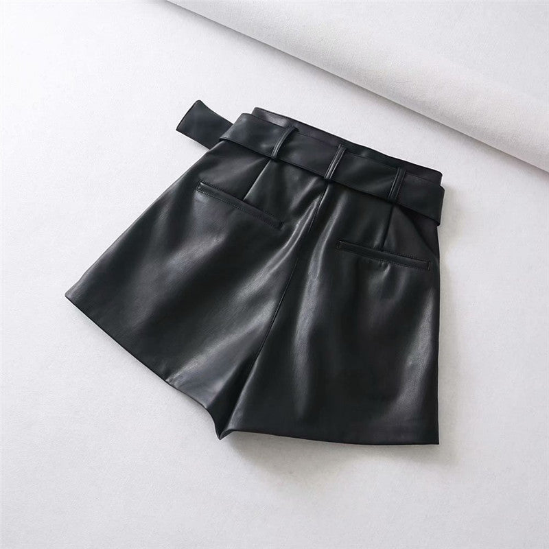Style High-waist Leather Shorts