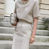 Leather Short Sleeve Top High Waist Buttock Skirt Suit