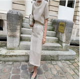 Leather Short Sleeve Top High Waist Buttock Skirt Suit