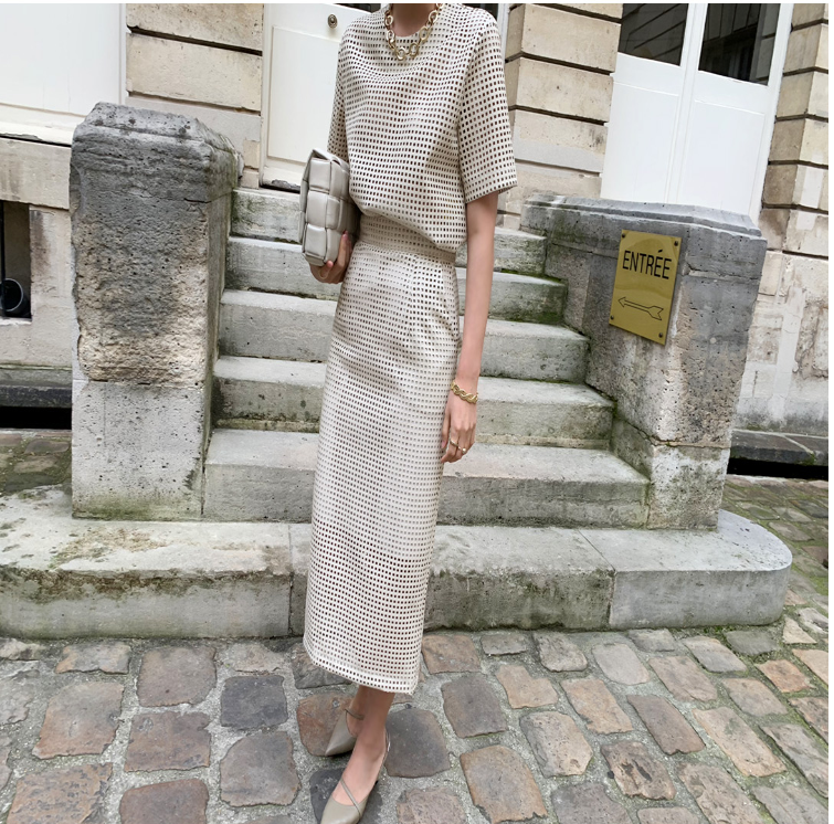 Leather Short Sleeve Top High Waist Buttock Skirt Suit