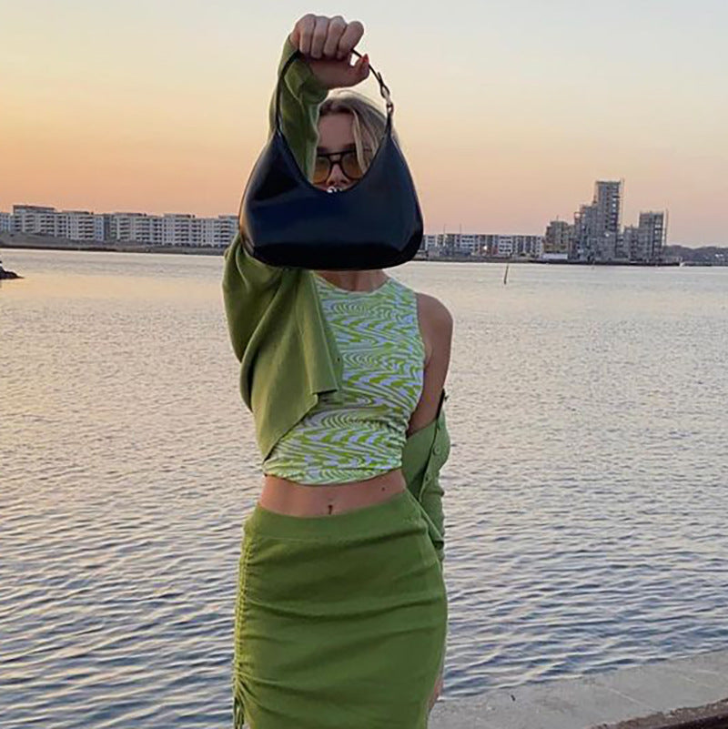 Round Neck Sleeveless Printed Navel Slim T-Shirt