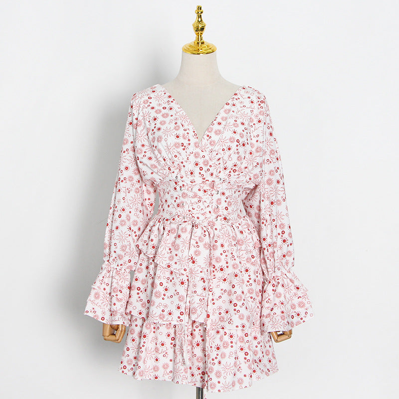 Sexy Deep V-neck Solid Color Waist Slimming Dress