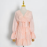 Sexy Deep V-neck Solid Color Waist Slimming Dress